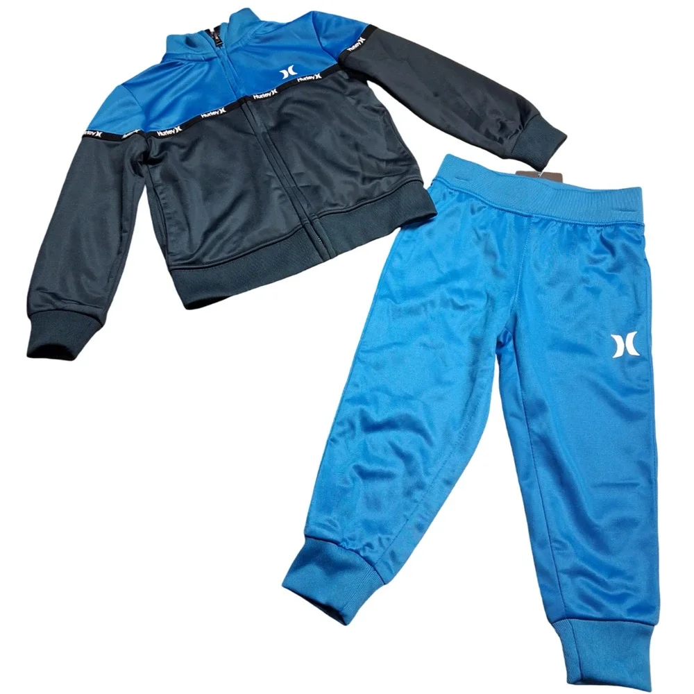 Hurley Toddler Boys 2T Two Piece Track Suit Jacket Pants Blue Navy Zip Front